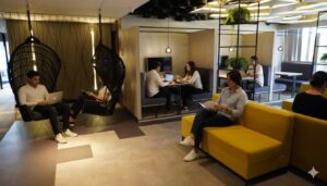 trabalho presencial no lounge broffices